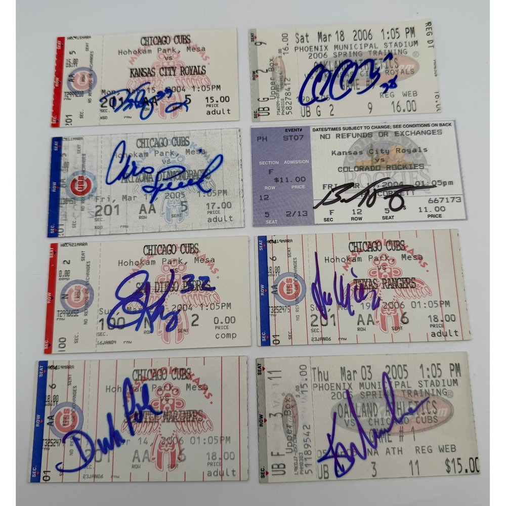 8pc Chicago Cubs Autographed Spring Training Ticket Stubs 2004-2006 MLB Lot